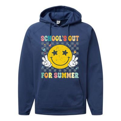 Last Day Of School Retro Schools Out For Summer Teacher Performance Fleece Hoodie