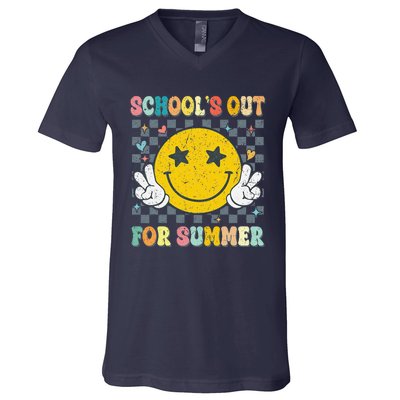 Last Day Of School Retro Schools Out For Summer Teacher V-Neck T-Shirt