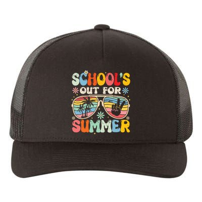 Last Day Of School Groovy Schools Out For Summer Teacher Yupoong Adult 5-Panel Trucker Hat