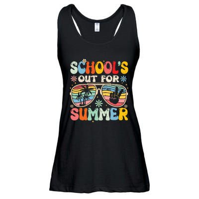 Last Day Of School Groovy Schools Out For Summer Teacher Ladies Essential Flowy Tank