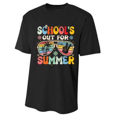 Last Day Of School Groovy Schools Out For Summer Teacher Performance Sprint T-Shirt