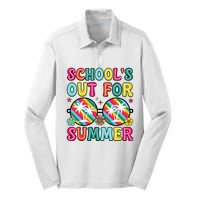 Last Day Of School Retro Schools Out For Summer Teacher Silk Touch Performance Long Sleeve Polo