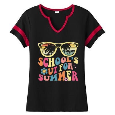 Last Day Of School Retro Teacher SchoolS Out For Summer Ladies Halftime Notch Neck Tee