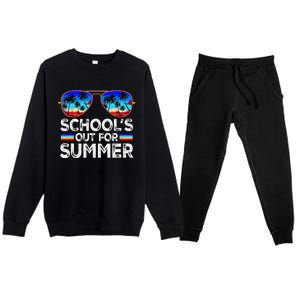 Last Day Of School Schools Out For Summer Teacher Boy Premium Crewneck Sweatsuit Set