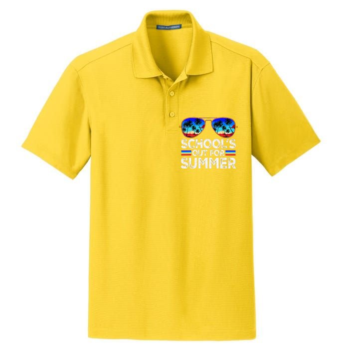 Last Day Of School Schools Out For Summer Teacher Boy Dry Zone Grid Polo