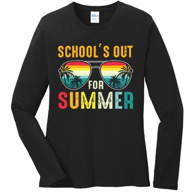 Last Day Of School Retro Schools Out For Summer Teacher Boy Ladies Long Sleeve Shirt