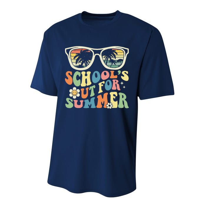 Last Day Of School Graduation Groovy Schools Out For Summer Performance Sprint T-Shirt