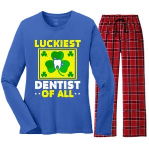 Luckiest Dentist Of All Dentistry St Patrick's Day Gift Women's Long Sleeve Flannel Pajama Set 