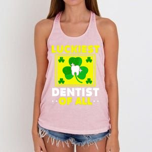 Luckiest Dentist Of All Dentistry St Patrick's Day Gift Women's Knotted Racerback Tank