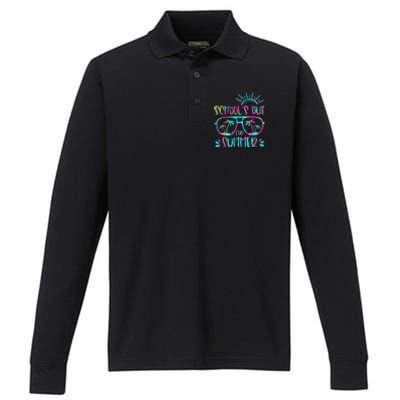 Last Day Of School Schools Out For Summer Teacher Vintage Performance Long Sleeve Polo