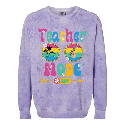 Last Day of School teacher mode off Teacher Colorblast Crewneck Sweatshirt