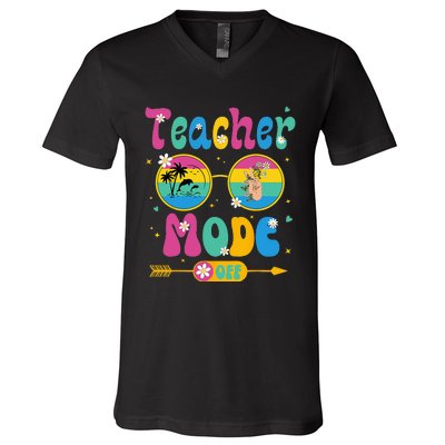 Last Day of School teacher mode off Teacher V-Neck T-Shirt