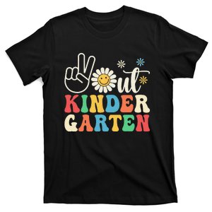 Last Day of School Peace Out Kindergarten Groovy Teacher T-Shirt