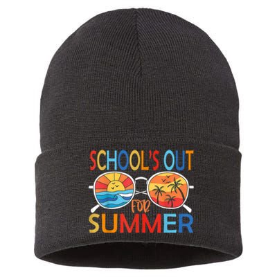 Last Day Of School Retro Schools Out For Summer Teacher Sustainable Knit Beanie