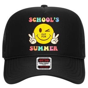 Last Day Of School Schools Out For Summer Teacher High Crown Mesh Back Trucker Hat