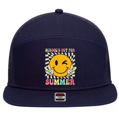 Last Day Of School Schools Out For Summer Teacher 7 Panel Mesh Trucker Snapback Hat