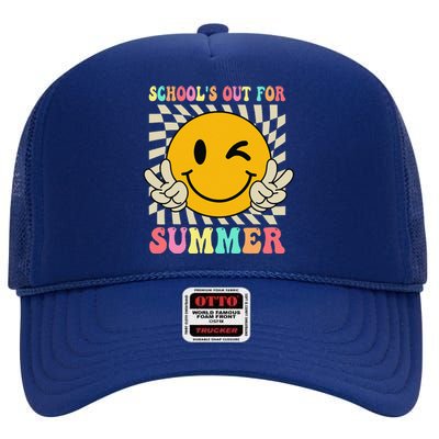 Last Day Of School Schools Out For Summer Teacher High Crown Mesh Back Trucker Hat