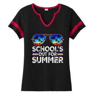 Last Day Of School Schools Out For Summer Teacher Boy Ladies Halftime Notch Neck Tee