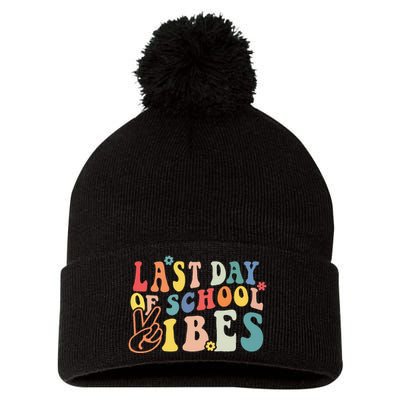 Last Day Of School Vibes Retro Vintage Teacher Graduation Pom Pom 12in Knit Beanie