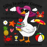 Last Day Of School Teacher Silly Goose Schools Out Summer 7 Panel Mesh Trucker Snapback Hat