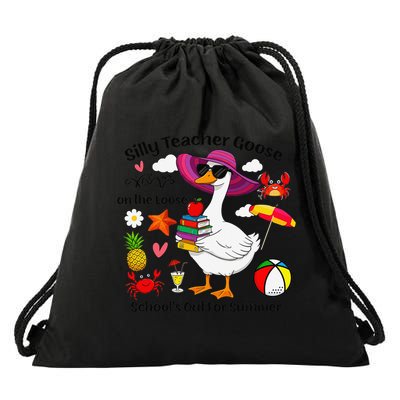 Last Day Of School Teacher Silly Goose Schools Out Summer Drawstring Bag