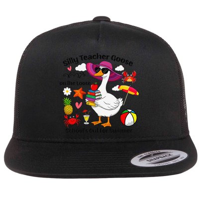 Last Day Of School Teacher Silly Goose Schools Out Summer Flat Bill Trucker Hat