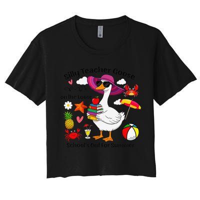 Last Day Of School Teacher Silly Goose Schools Out Summer Women's Crop Top Tee