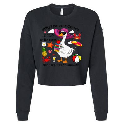 Last Day Of School Teacher Silly Goose Schools Out Summer Cropped Pullover Crew