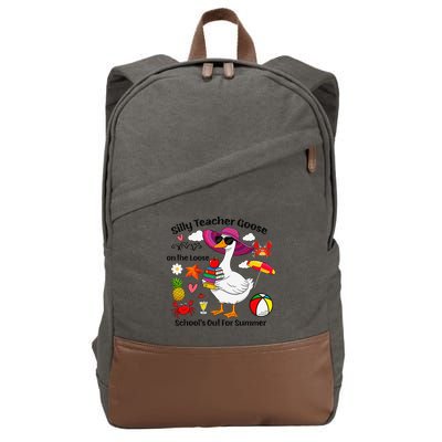 Last Day Of School Teacher Silly Goose Schools Out Summer Cotton Canvas Backpack