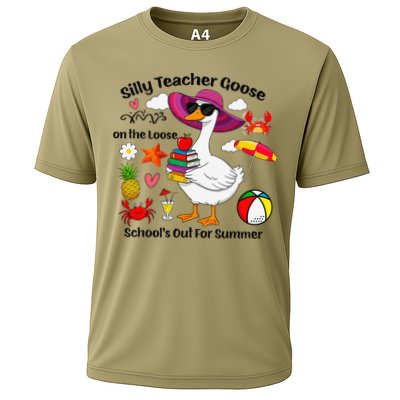 Last Day Of School Teacher Silly Goose Schools Out Summer Cooling Performance Crew T-Shirt