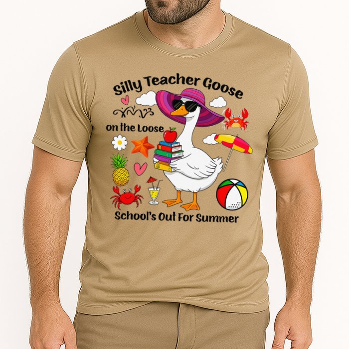 Last Day Of School Teacher Silly Goose Schools Out Summer Cooling Performance Crew T-Shirt