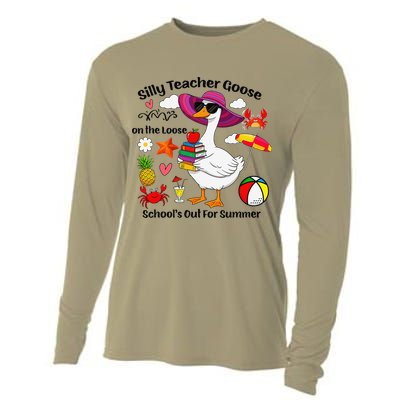 Last Day Of School Teacher Silly Goose Schools Out Summer Cooling Performance Long Sleeve Crew