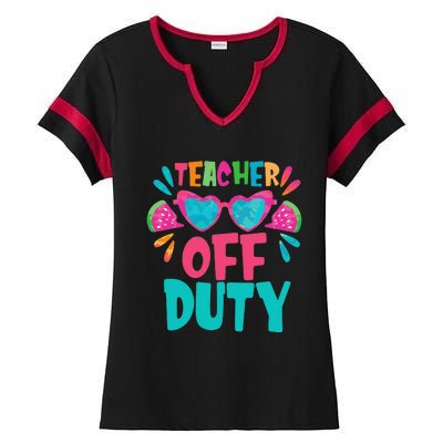 Last Day Of School Summer Break Teacher Off Duty Ladies Halftime Notch Neck Tee