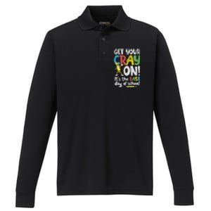 Last Day Of School Get Your Cray On Funny Teacher Performance Long Sleeve Polo