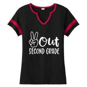 Last Day Of School Peace Out 2nd Second Grade Teacher Ladies Halftime Notch Neck Tee