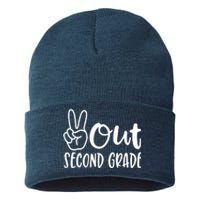 Last Day Of School Peace Out 2nd Second Grade Teacher Sustainable Knit Beanie