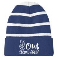 Last Day Of School Peace Out 2nd Second Grade Teacher Striped Beanie with Solid Band