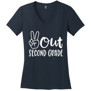 Last Day Of School Peace Out 2nd Second Grade Teacher Women's V-Neck T-Shirt