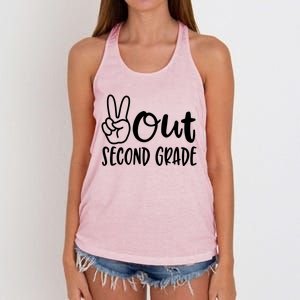 Last Day Of School Peace Out 2nd Second Grade Teacher Women's Knotted Racerback Tank