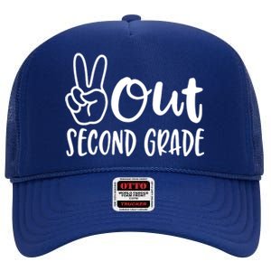 Last Day Of School Peace Out 2nd Second Grade Teacher High Crown Mesh Back Trucker Hat