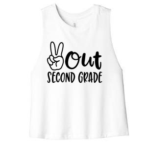 Last Day Of School Peace Out 2nd Second Grade Teacher Women's Racerback Cropped Tank