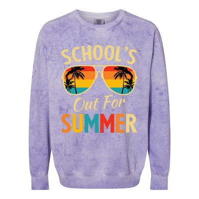 Last Day Of School Retro Schools Out For Summer Teacher Colorblast Crewneck Sweatshirt