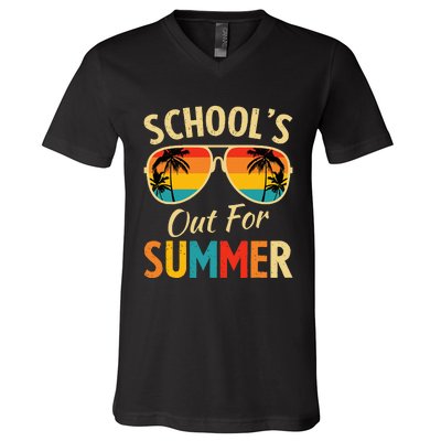 Last Day Of School Retro Schools Out For Summer Teacher V-Neck T-Shirt