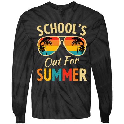 Last Day Of School Retro Schools Out For Summer Teacher Tie-Dye Long Sleeve Shirt