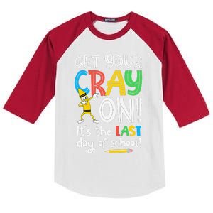 Last Day Of School Get Your Cray On Funny Teacher Kids Colorblock Raglan Jersey