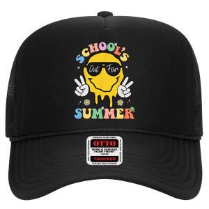 Last Day Of School Schools Out For Summer Teacher High Crown Mesh Back Trucker Hat