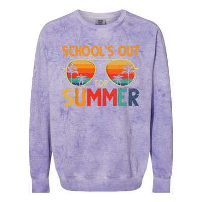 Last Day Of School Retro Schools Out For Summer Teacher Colorblast Crewneck Sweatshirt