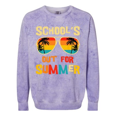 Last Day Of School Retro Schools Out For Summer Teacher Colorblast Crewneck Sweatshirt