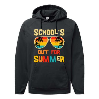 Last Day Of School Retro Schools Out For Summer Teacher Performance Fleece Hoodie