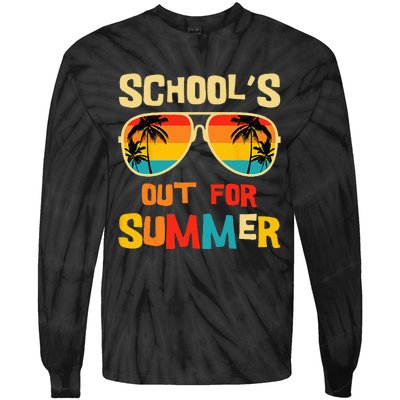 Last Day Of School Retro Schools Out For Summer Teacher Tie-Dye Long Sleeve Shirt